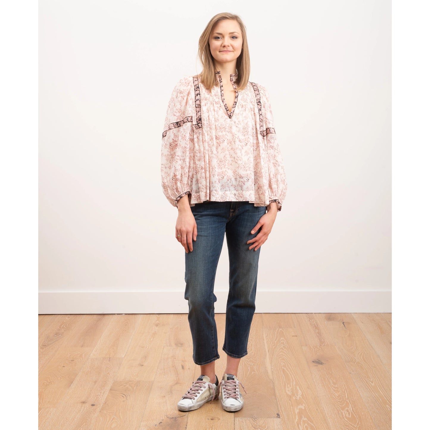 Isabel Marant Etoile "Violette" Printed Top in Pink/Ecru, size 36 (fits S-M)