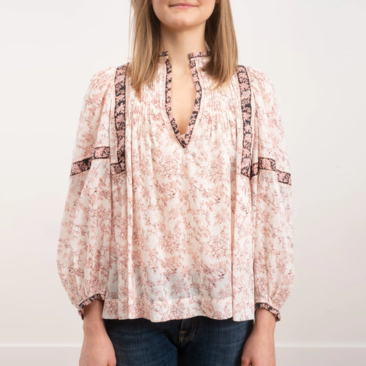 Isabel Marant Etoile "Violette" Printed Top in Pink/Ecru, size 36 (fits S-M)