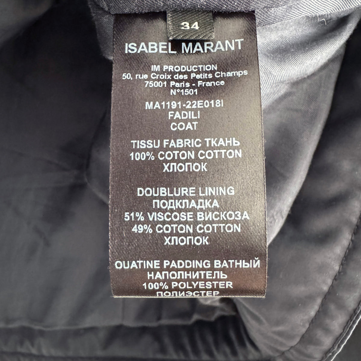 Isabel Marant "Fadili" Jacket in Navy, size 34 (fits XS/S)