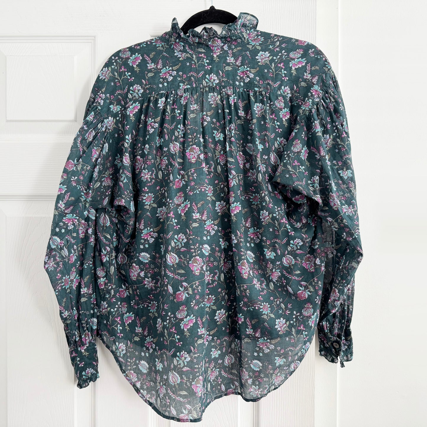 Isabel Marant Etoile "Pamias" Cotton Blouse in Dark Green, size 34