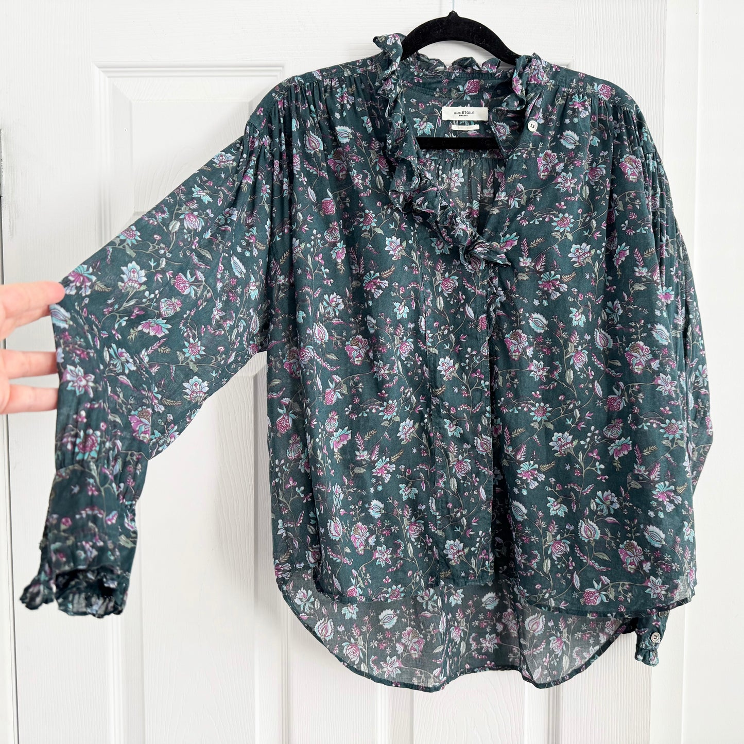 Isabel Marant Etoile "Pamias" Cotton Blouse in Dark Green, size 34