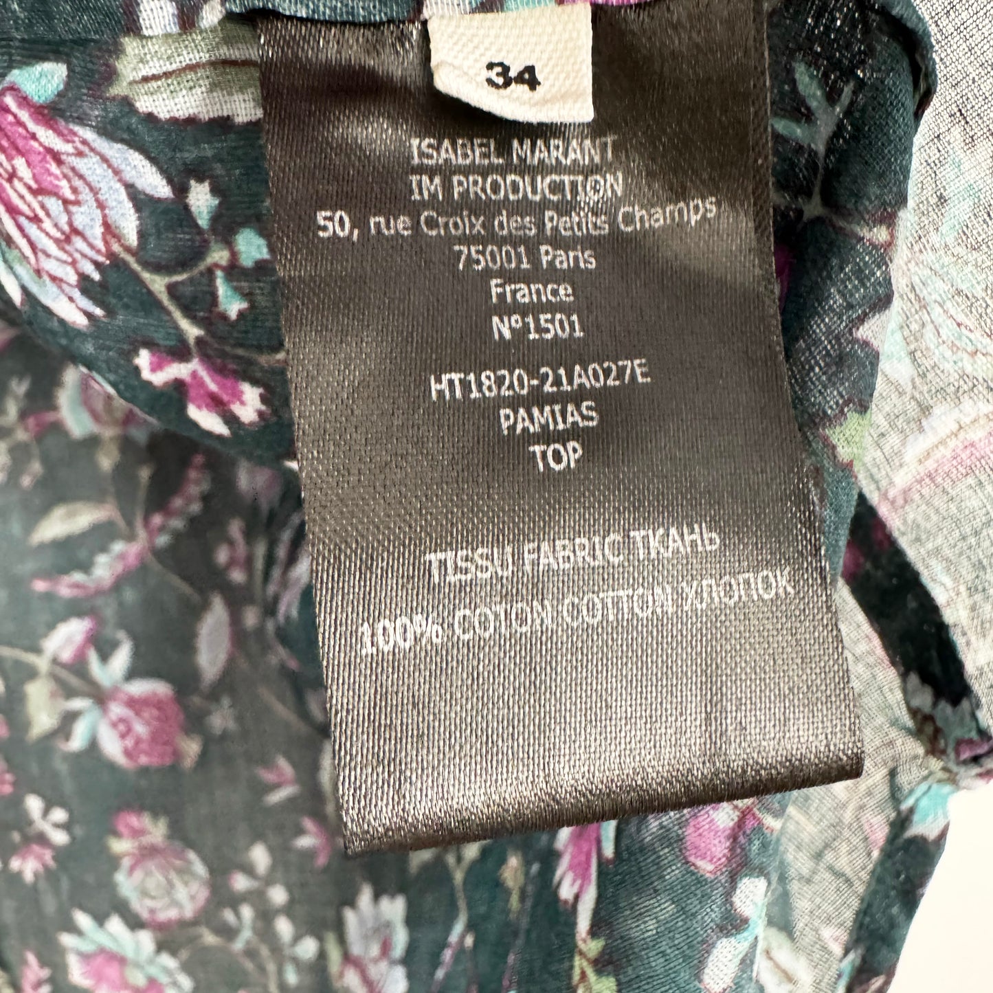 Isabel Marant Etoile "Pamias" Cotton Blouse in Dark Green, size 34