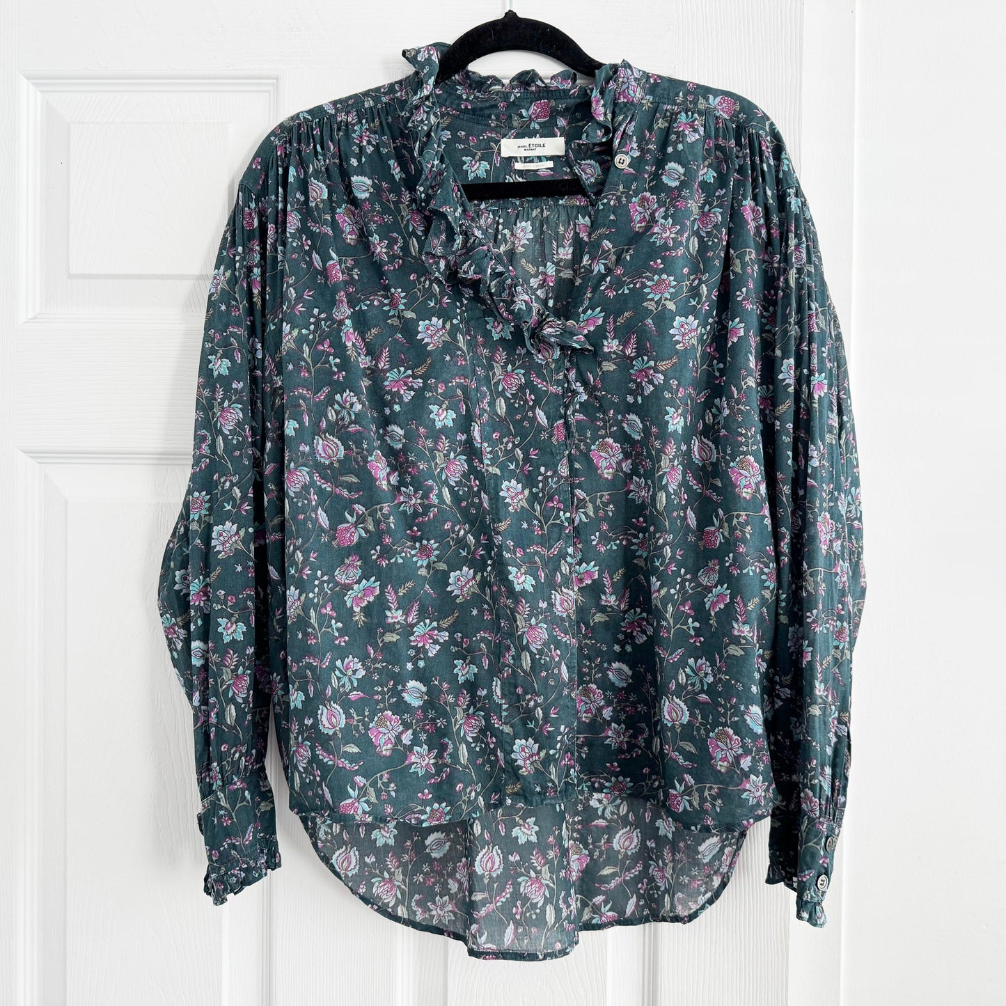 Isabel Marant Etoile "Pamias" Cotton Blouse in Dark Green, size 34