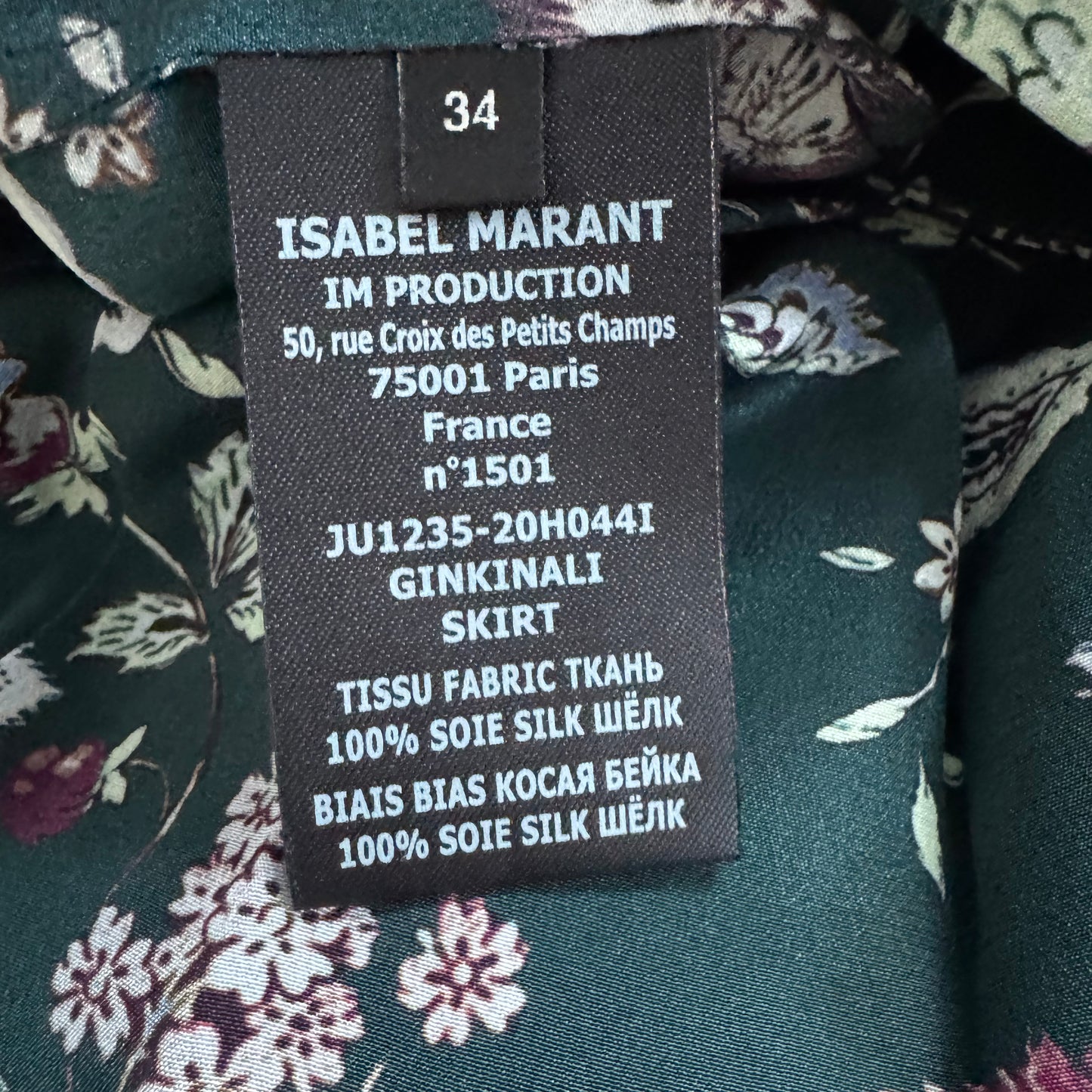 Isabel Marant "Ginkinali" Green Floral Silk Skirt, Size 34 (fits XXS)