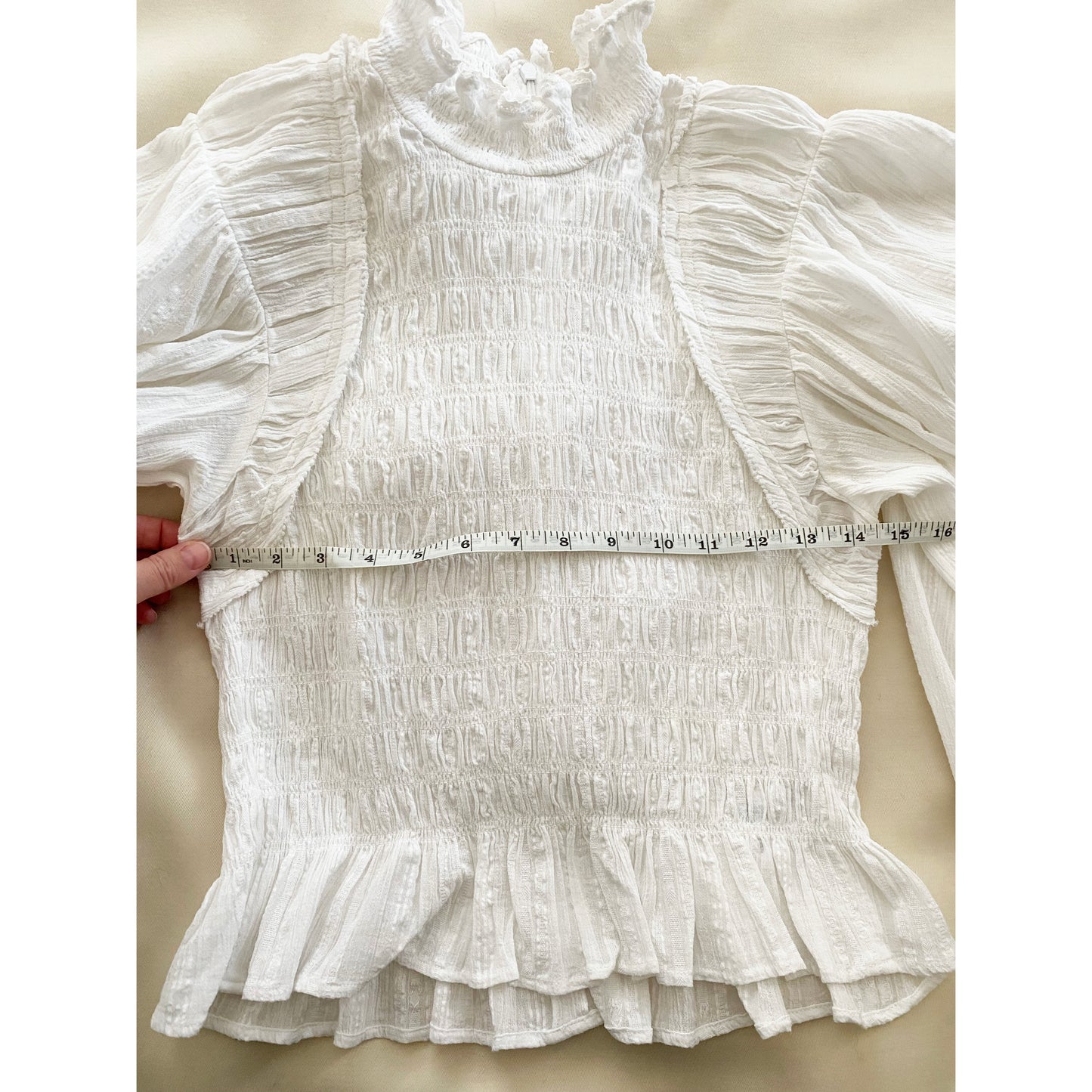 Isabel Marant Etoile "Idris" Smocked Top in White, size 38 (Size Small)