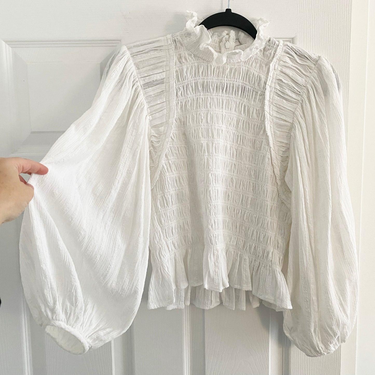 Isabel Marant Etoile "Idris" Smocked Top in White, size 38 (Size Small)