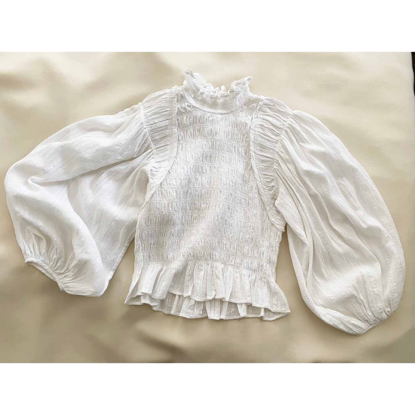 Isabel Marant Etoile "Idris" Smocked Top in White, size 38 (Size Small)