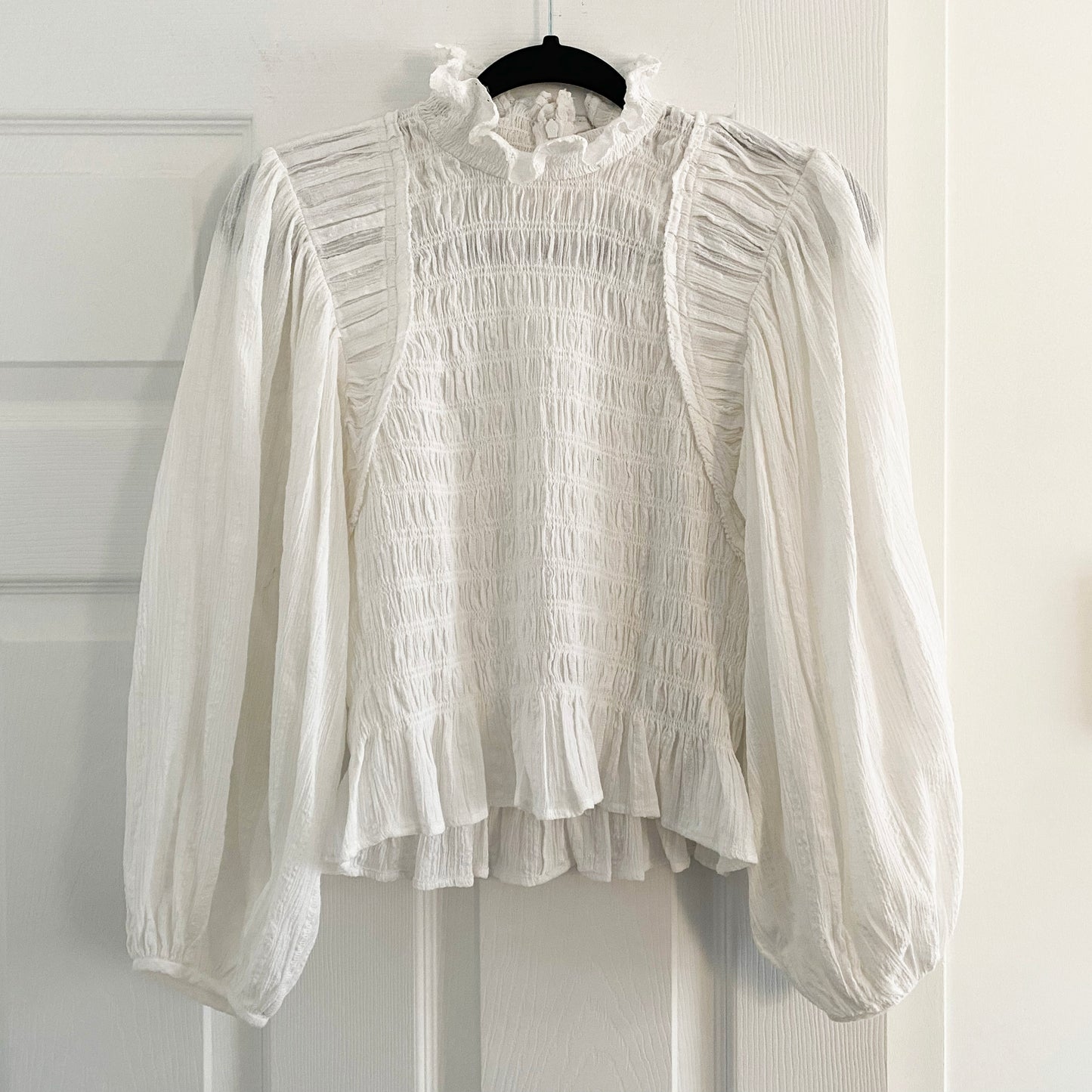 Isabel Marant Etoile "Idris" Smocked Top in White, size 38 (Size Small)