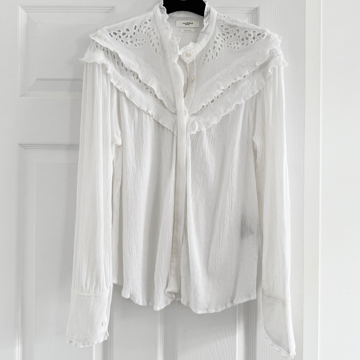 Isabel Marant Etoile "Izae" Crinkled Blouse in White, size 36
