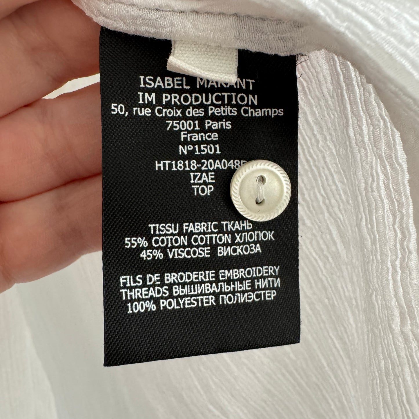 Isabel Marant Etoile "Izae" Crinkled Blouse in White, size 36
