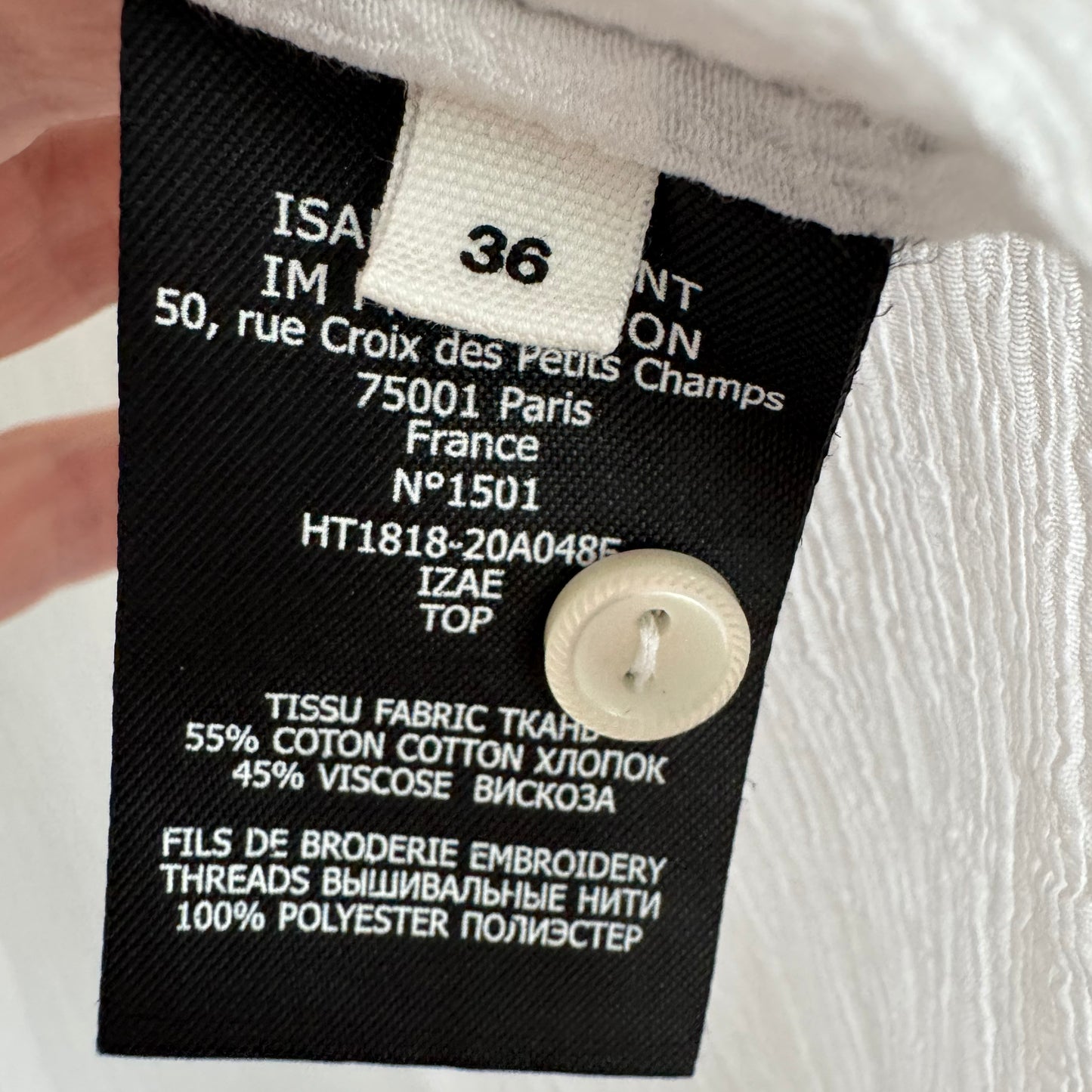 Isabel Marant Etoile "Izae" Crinkled Blouse in White, size 36