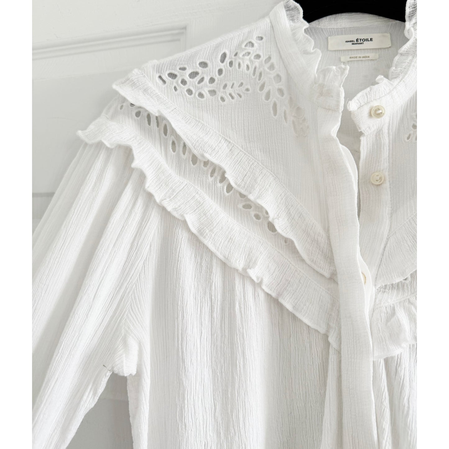 Isabel Marant Etoile "Izae" Crinkled Blouse in White, size 36