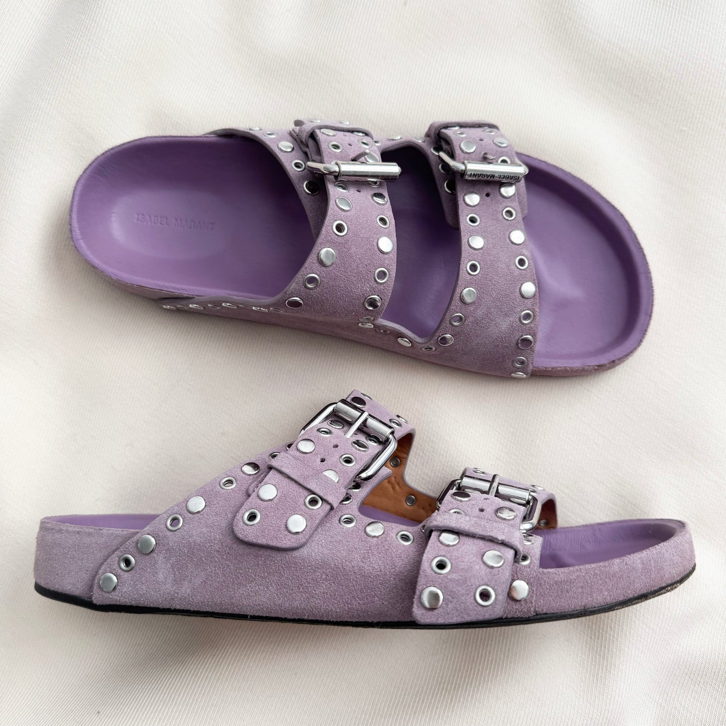 Isabel Marant "Lennyo" Studded Suede Sandals in Lavender, size 37
