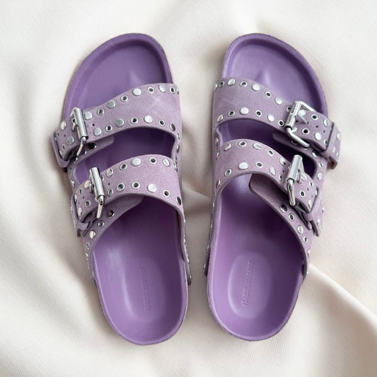 Isabel Marant "Lennyo" Studded Suede Sandals in Lavender, size 37