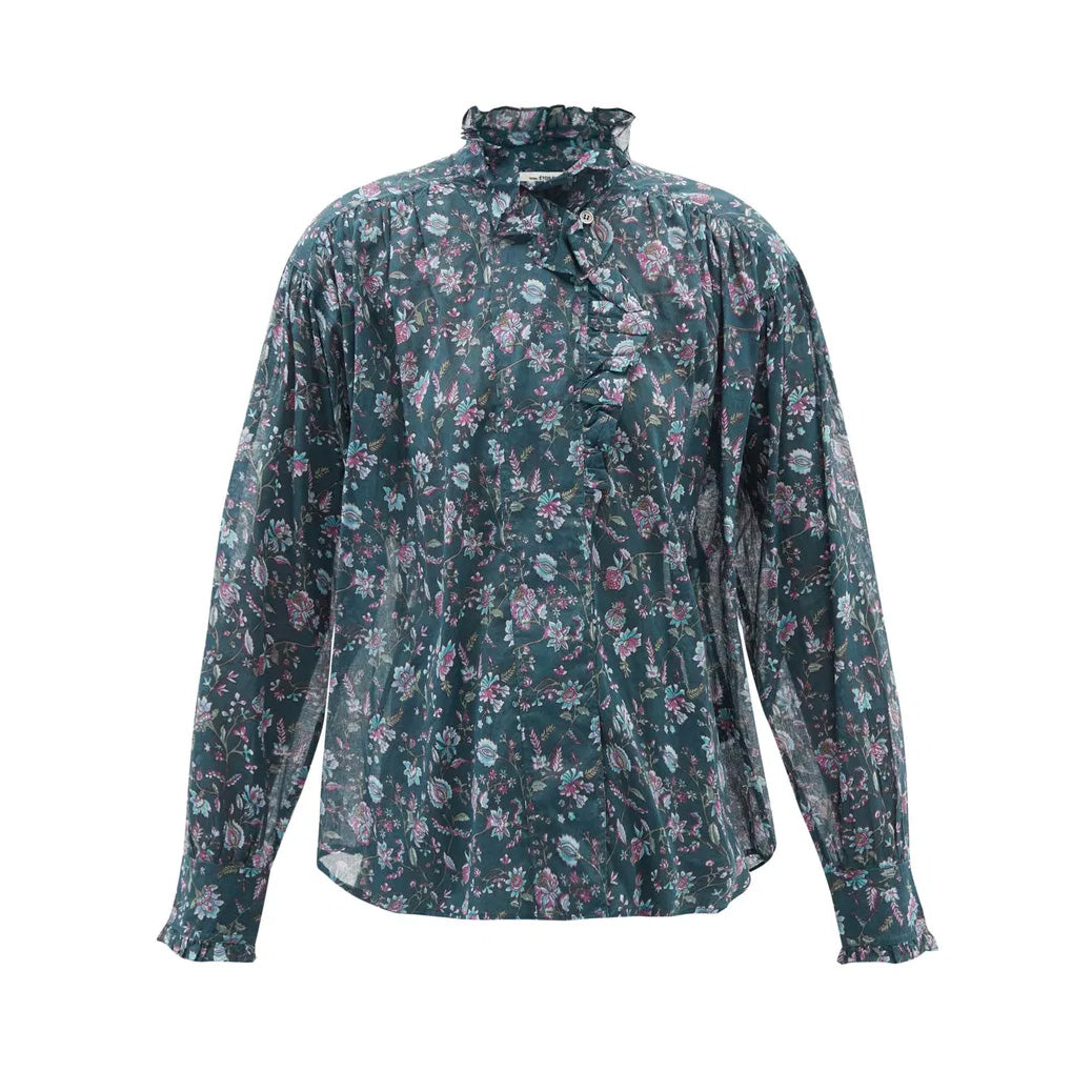 Isabel Marant Etoile "Pamias" Cotton Blouse in Dark Green, size 34