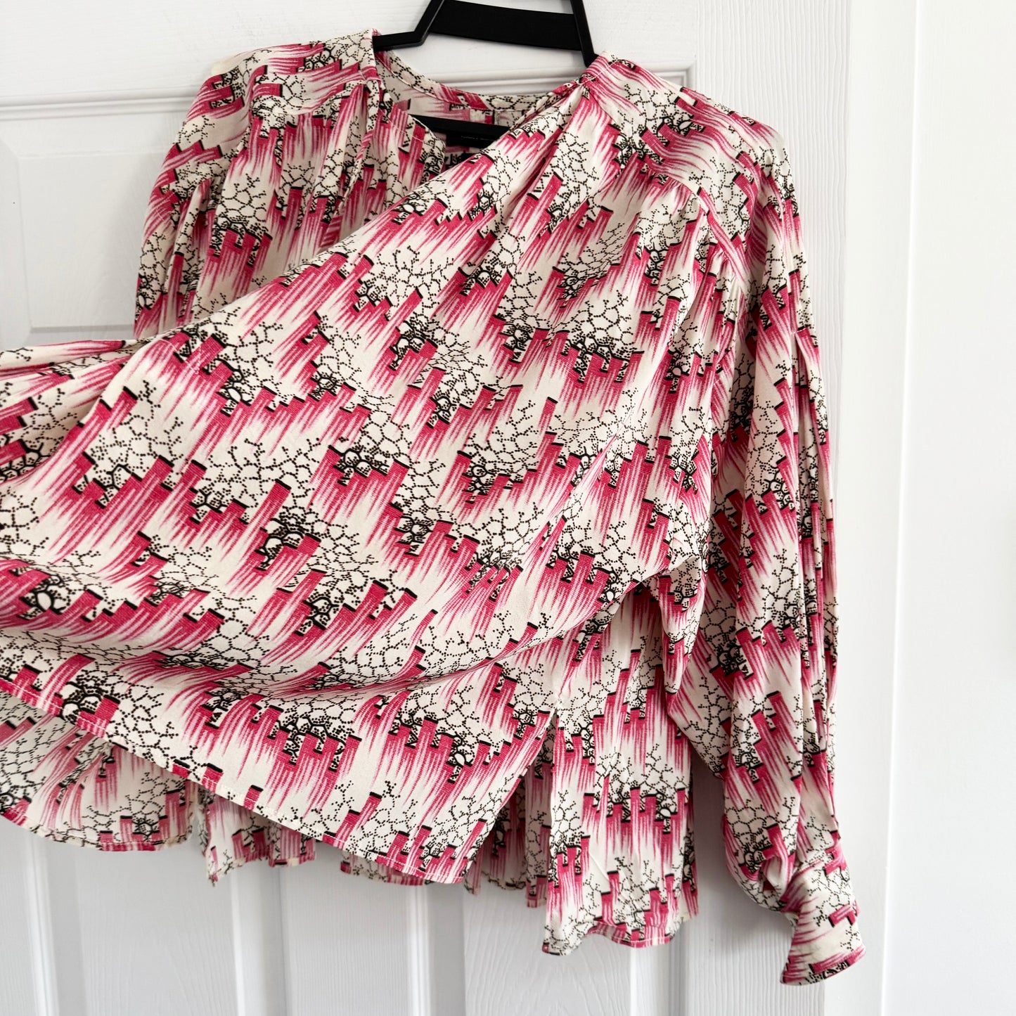 Isabel Marant "Amba" Printed Silk Blouse in Pink, size 34 (fits oversize, like a Medium??)