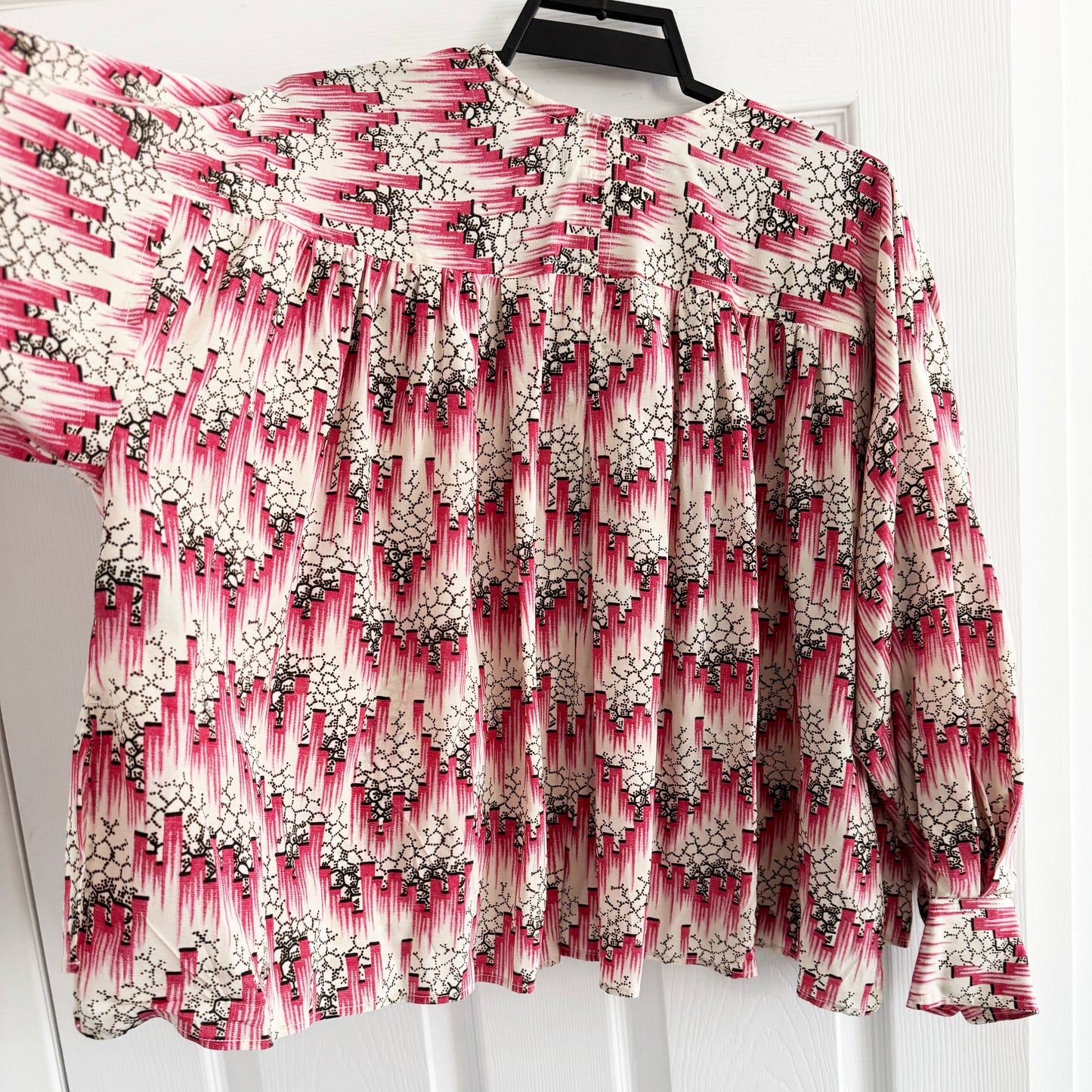 Isabel Marant "Amba" Printed Silk Blouse in Pink, size 34 (fits oversize, like a Medium??)