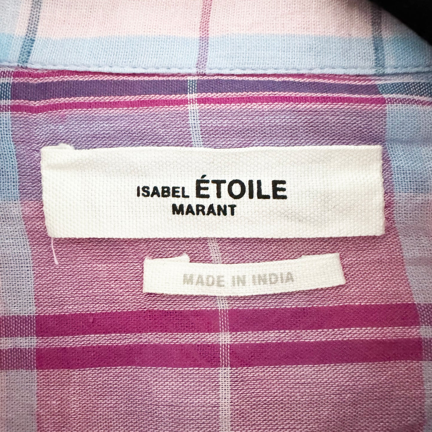 Isabel Marant Etoile "Bethany" Plaid Top in Pink/Blue, size 36 (fits Size Small)