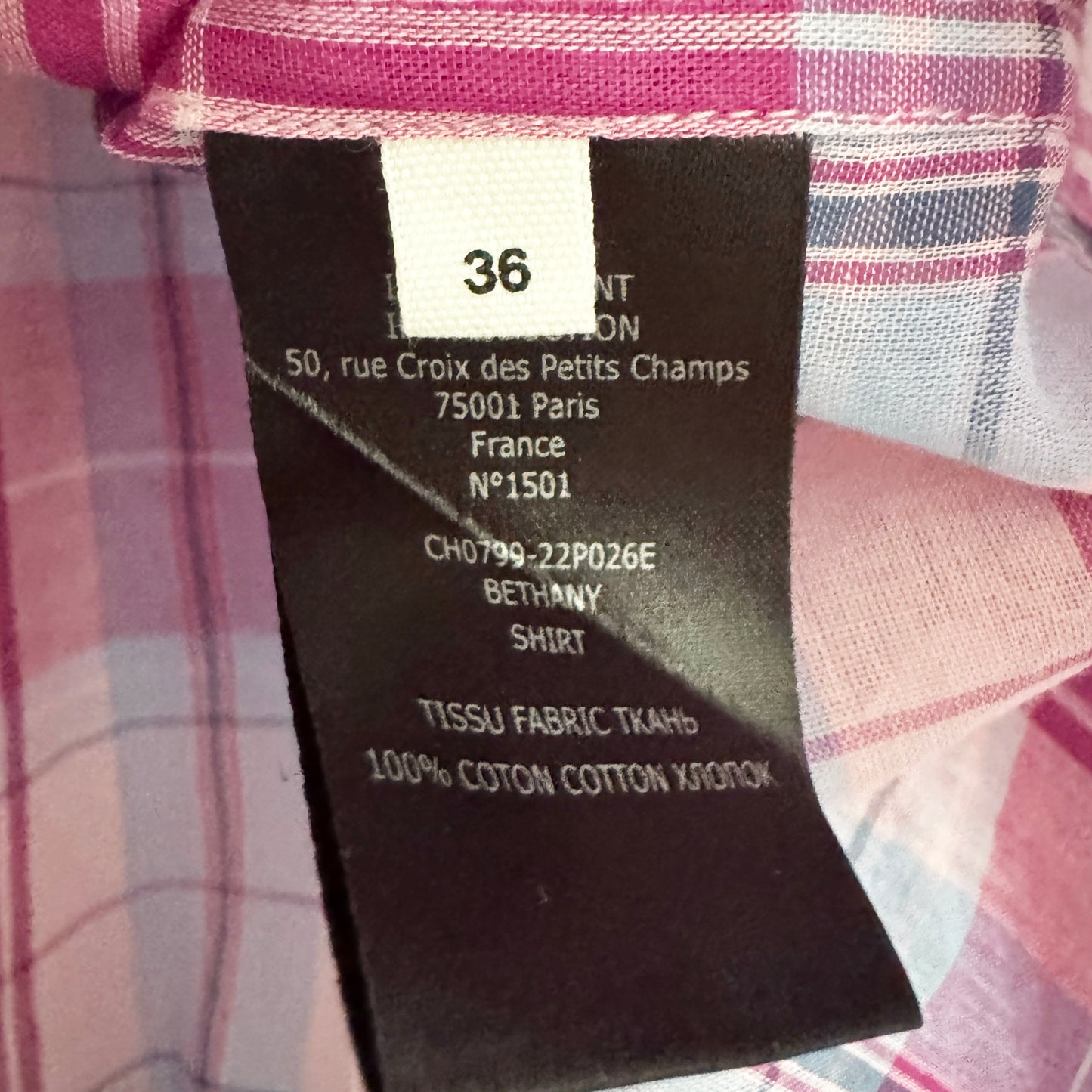 Isabel Marant Etoile "Bethany" Plaid Top in Pink/Blue, size 36 (fits Size Small)