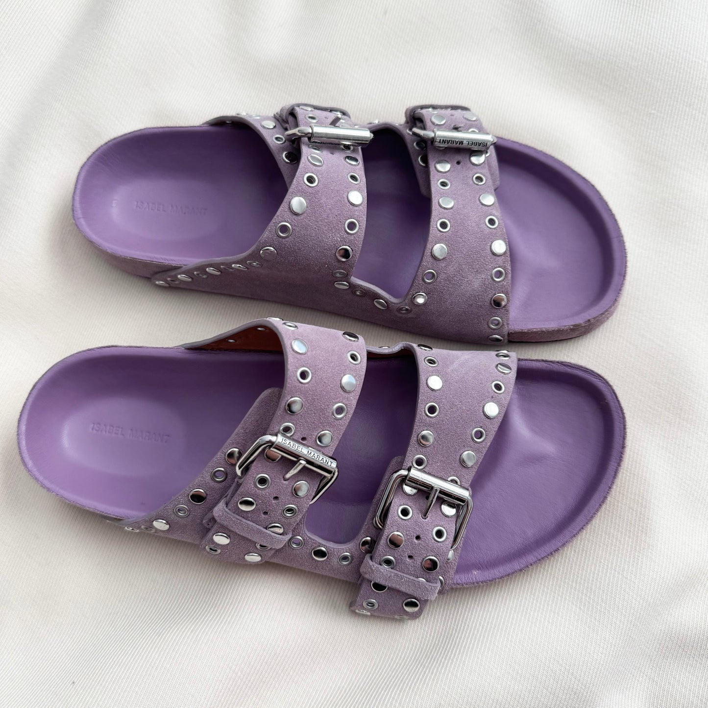 Isabel Marant "Lennyo" Studded Suede Sandals in Lavender, size 37