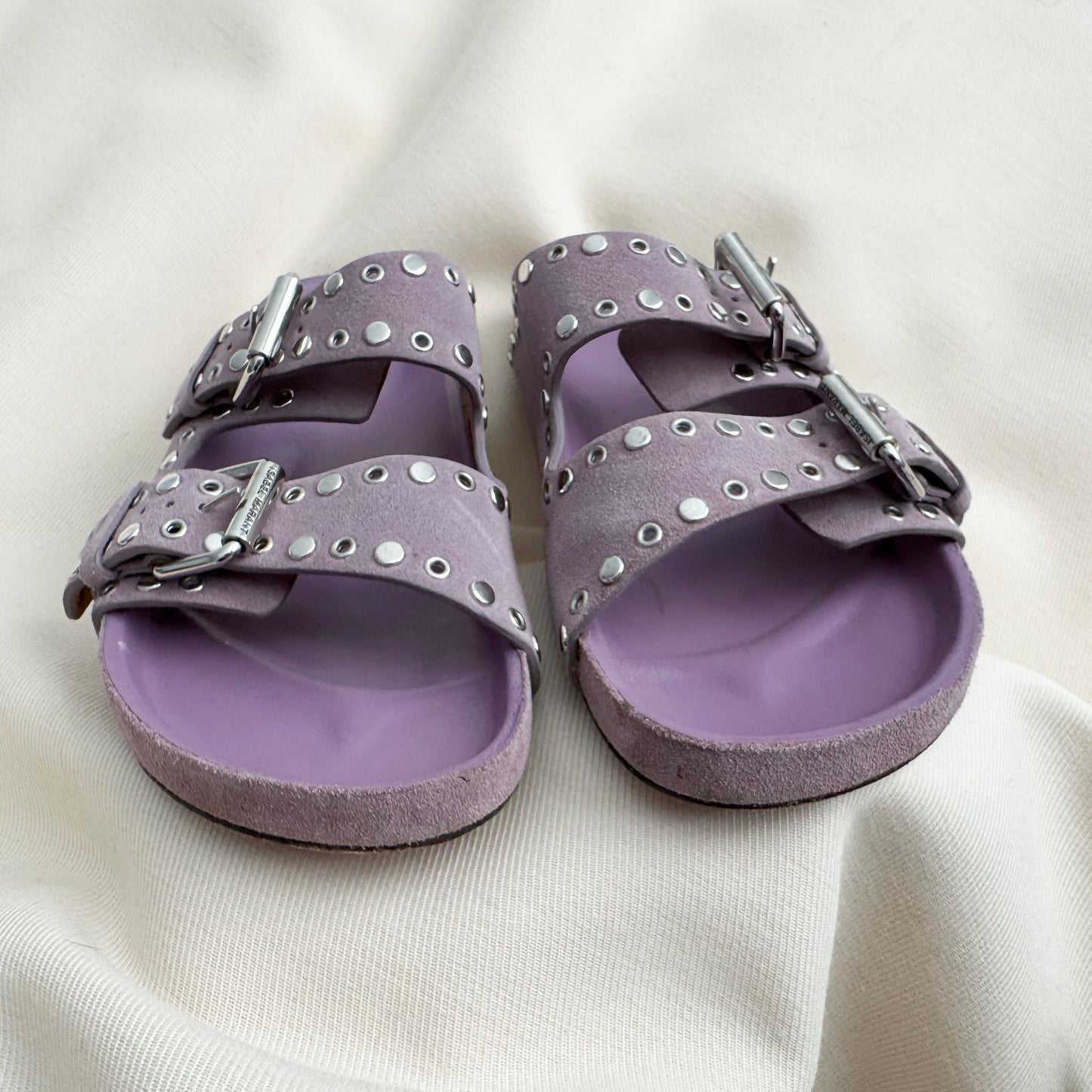 Isabel Marant "Lennyo" Studded Suede Sandals in Lavender, size 37