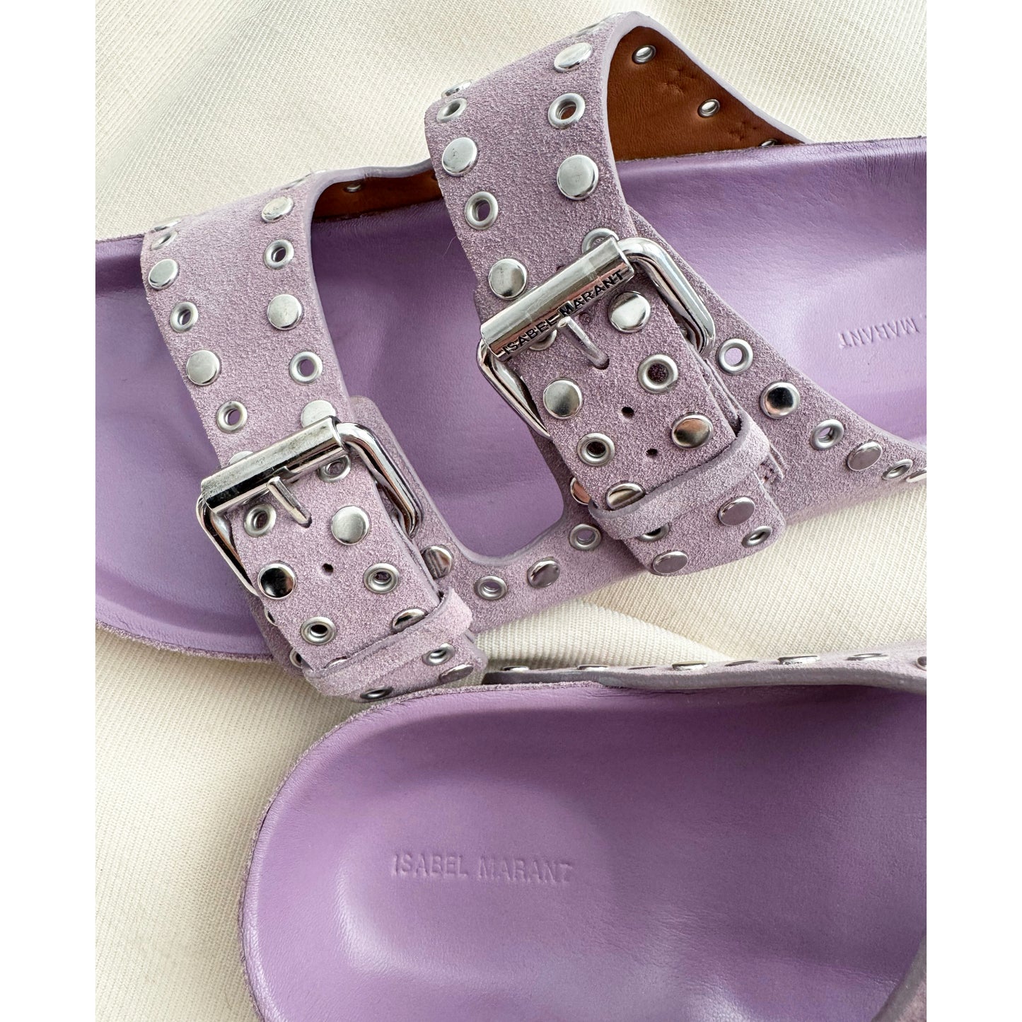 Isabel Marant "Lennyo" Studded Suede Sandals in Lavender, size 37