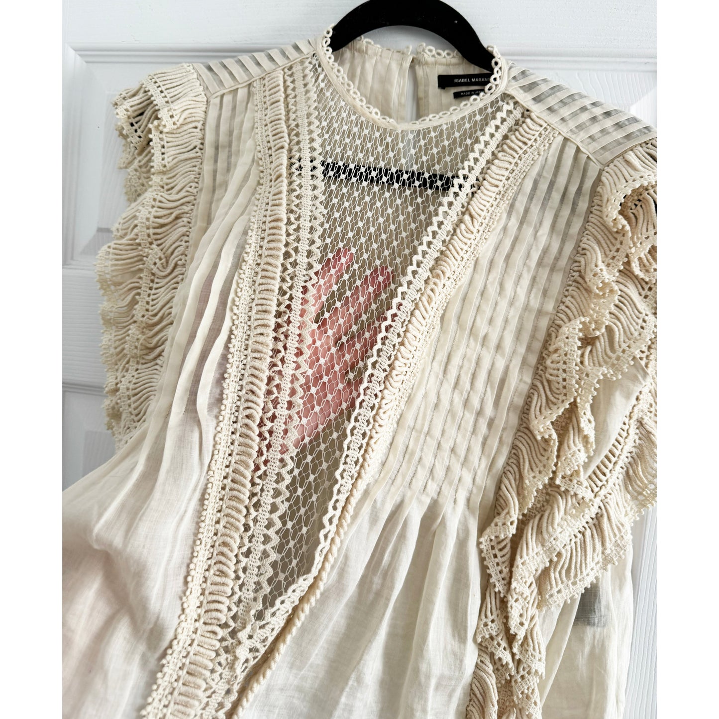 Isabel Marant "Roya" Ramie and Lace Blouse in Ecru, size 34 (fits 2 ish)