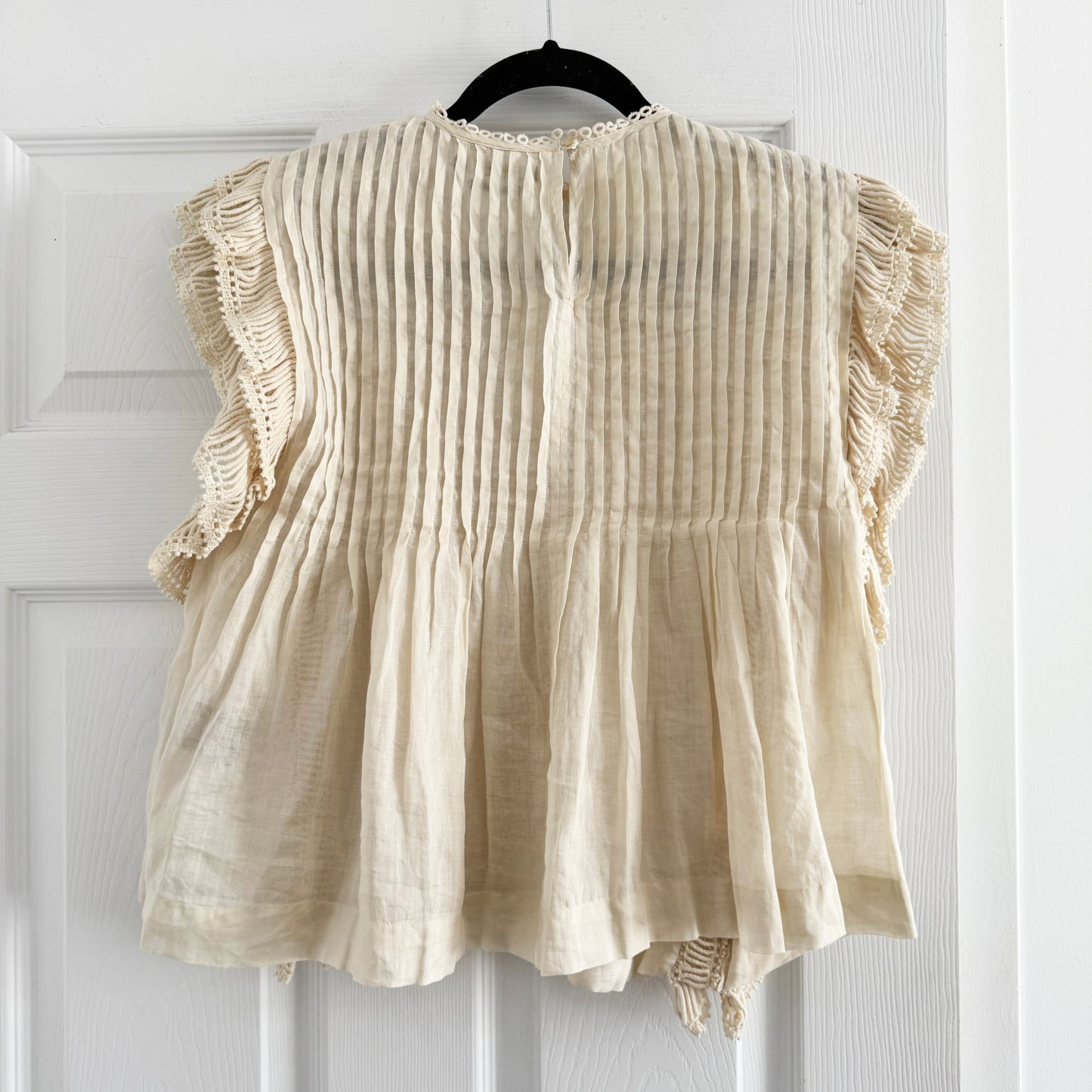 Isabel Marant "Roya" Ramie and Lace Blouse in Ecru, size 34 (fits 2 ish)