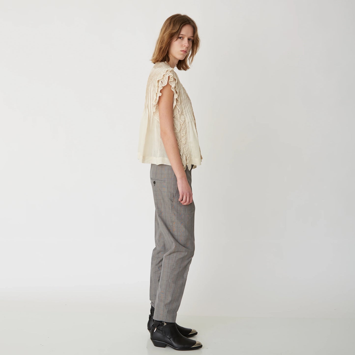 Isabel Marant "Roya" Ramie and Lace Blouse in Ecru, size 34 (fits 2 ish)