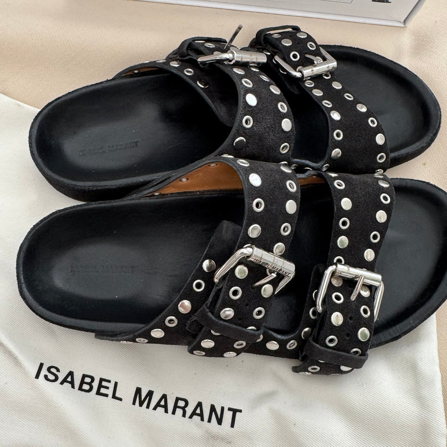 Claquettes Isabel Marant Lennyo en noir délavé, taille 35