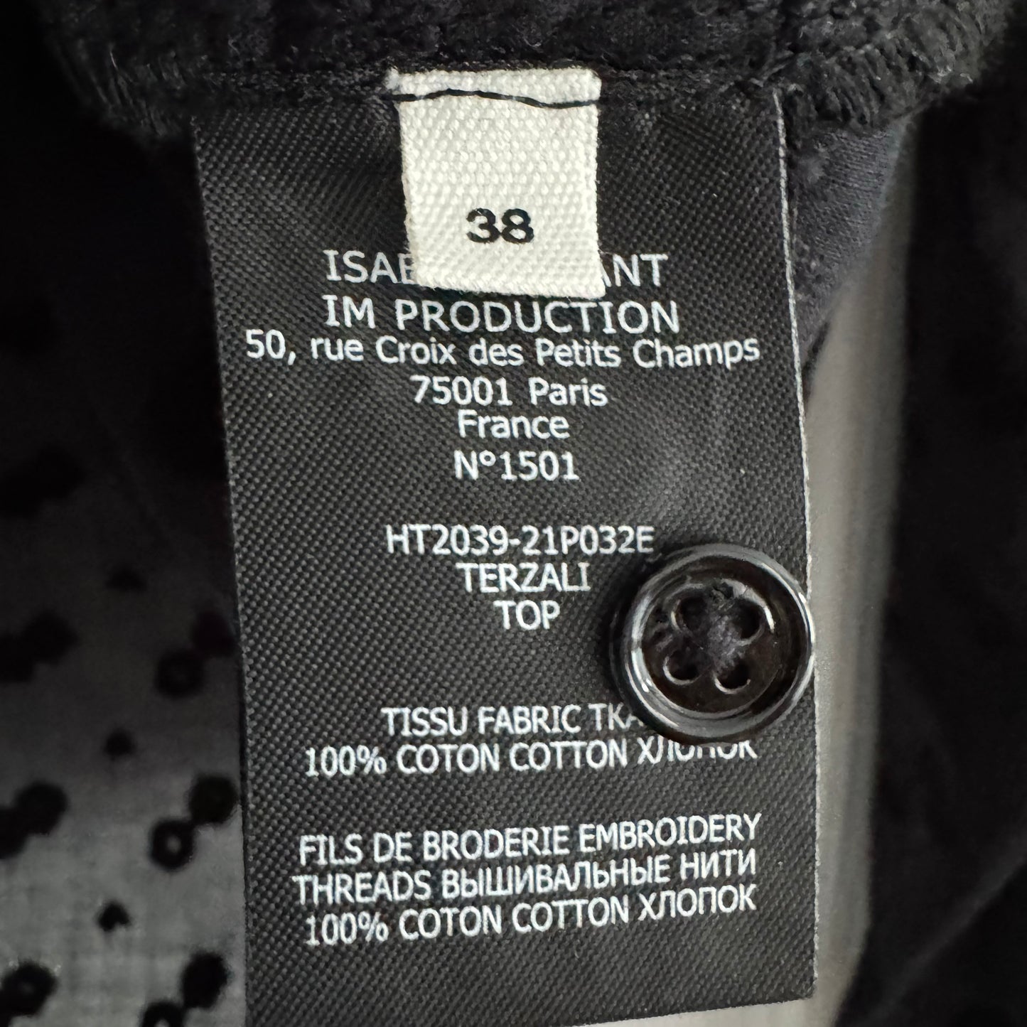 Isabel Marant Etoile "Terzali" Top in Black, size 38