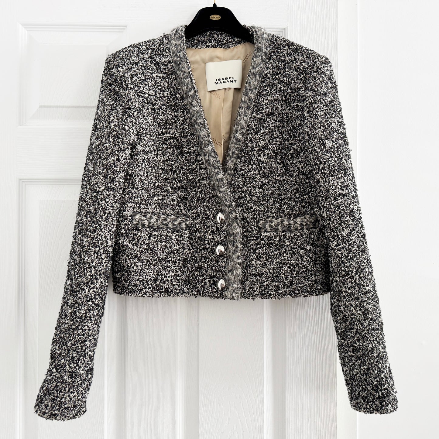 Isabel Marant Gwendoline Cropped Tweed Blazer in Grey, size 40