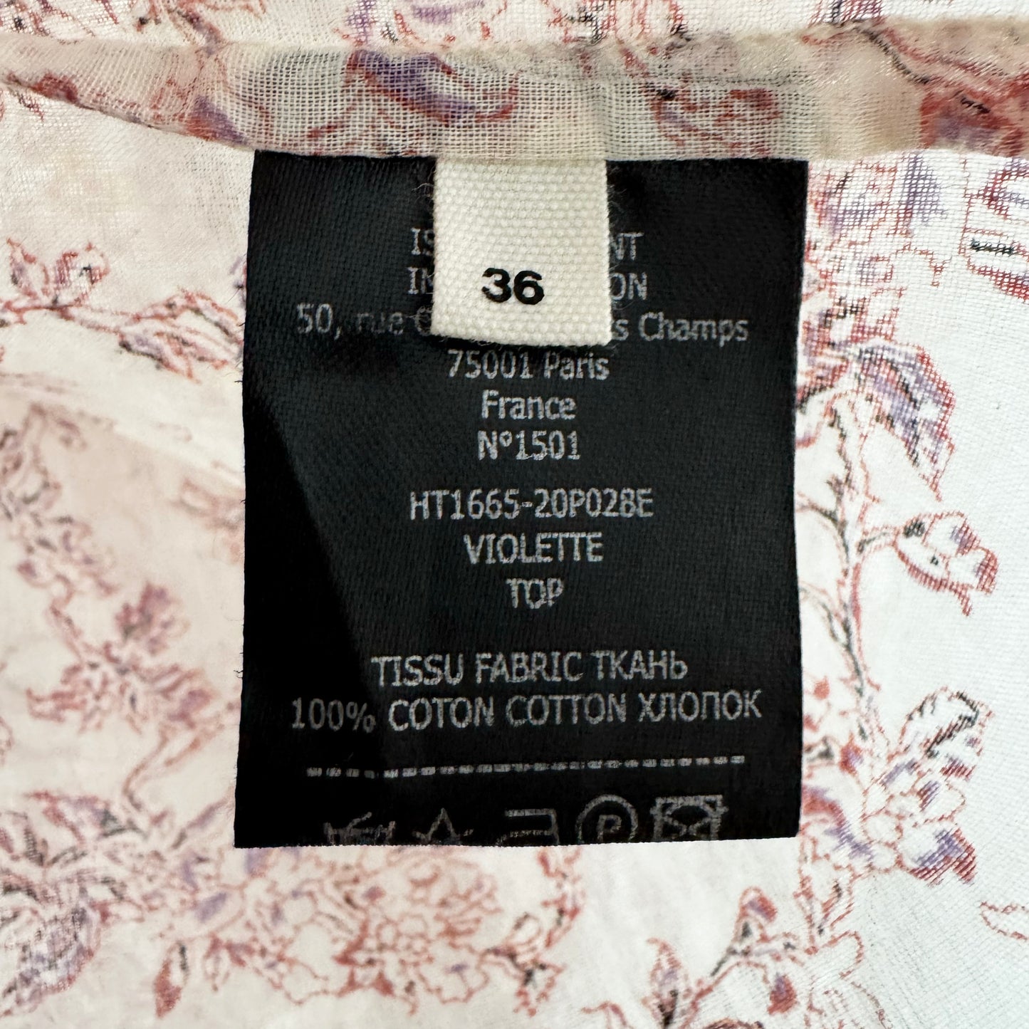 Isabel Marant Etoile "Violette" Printed Top in Pink/Ecru, size 36 (fits S-M)