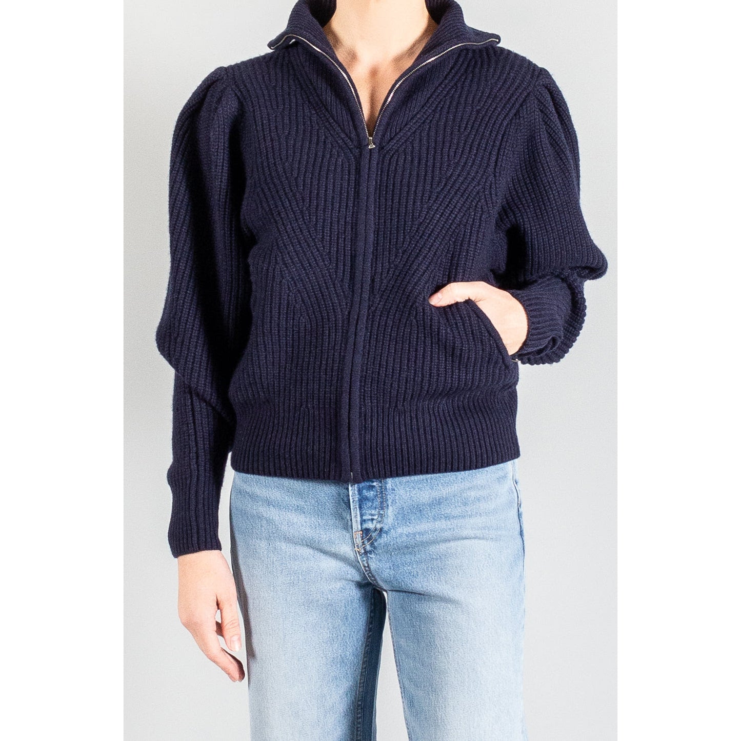 Isabel Marant "Abby" Zip-Front Cardigan in Navy, size 36