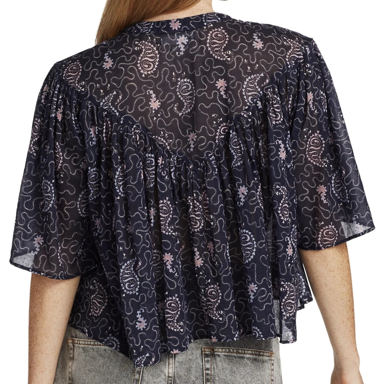 Isabel Marant Etoile "Algari" Printed Cotton Blouse in Purple, size 36 (size small)