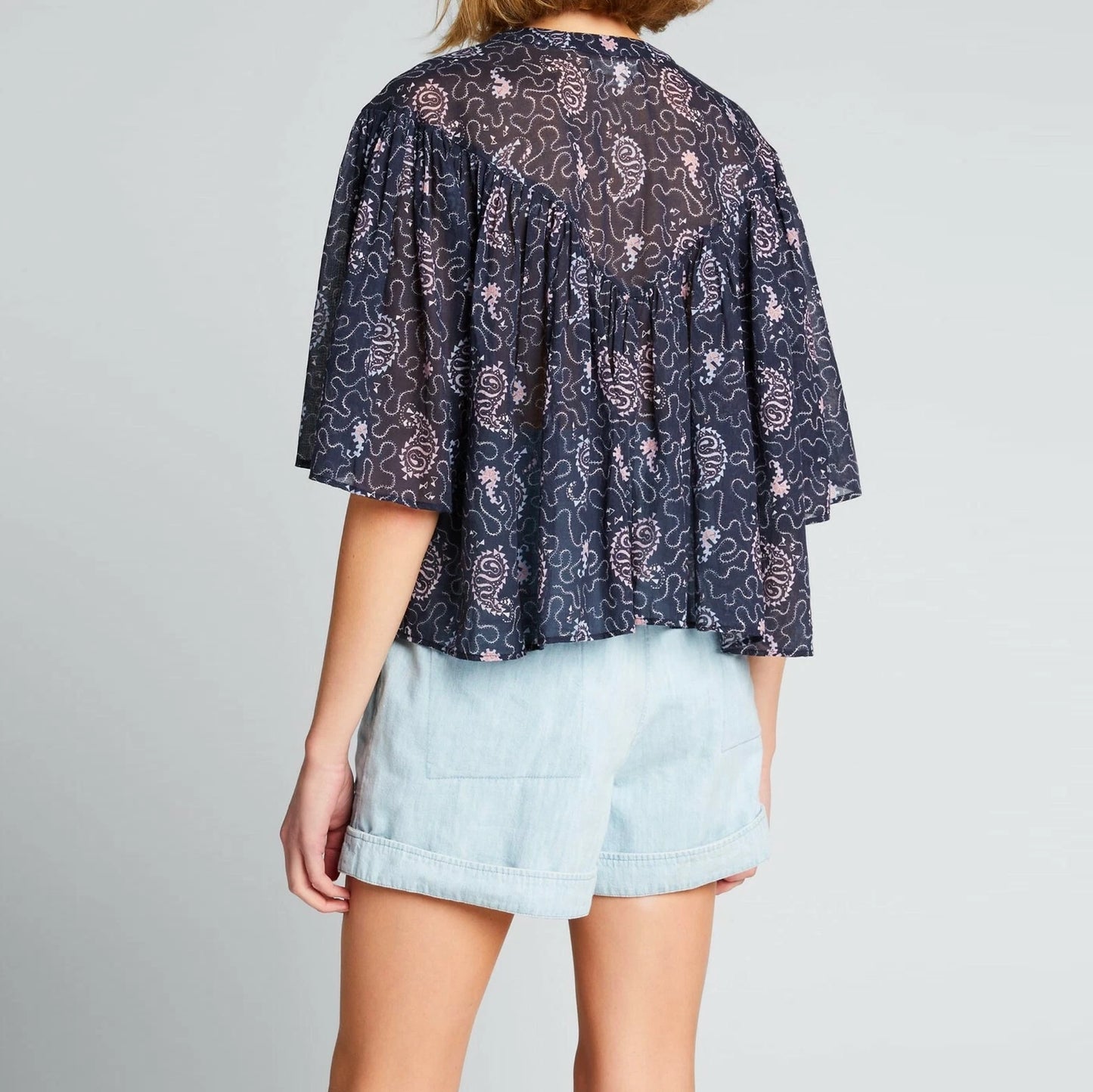 Isabel Marant Etoile "Algari" Printed Cotton Blouse in Purple, size 36 (size small)