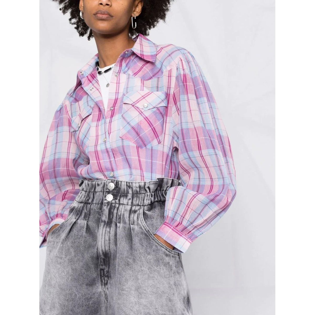 Isabel Marant Etoile "Bethany" Plaid Top in Pink/Blue, size 36 (fits Size Small)