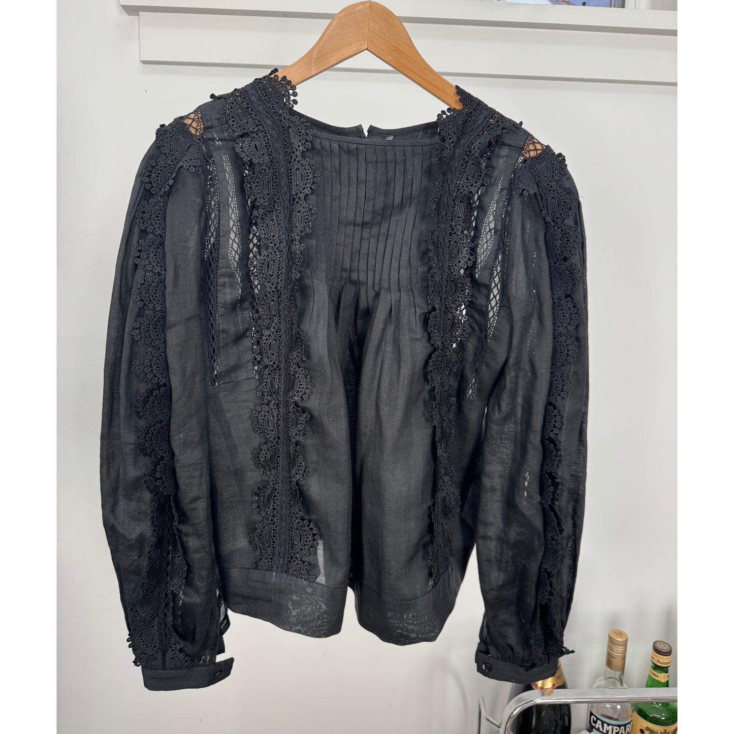 Isabel Marant "Nell" Ramie and Lace Blouse in Black, size 36