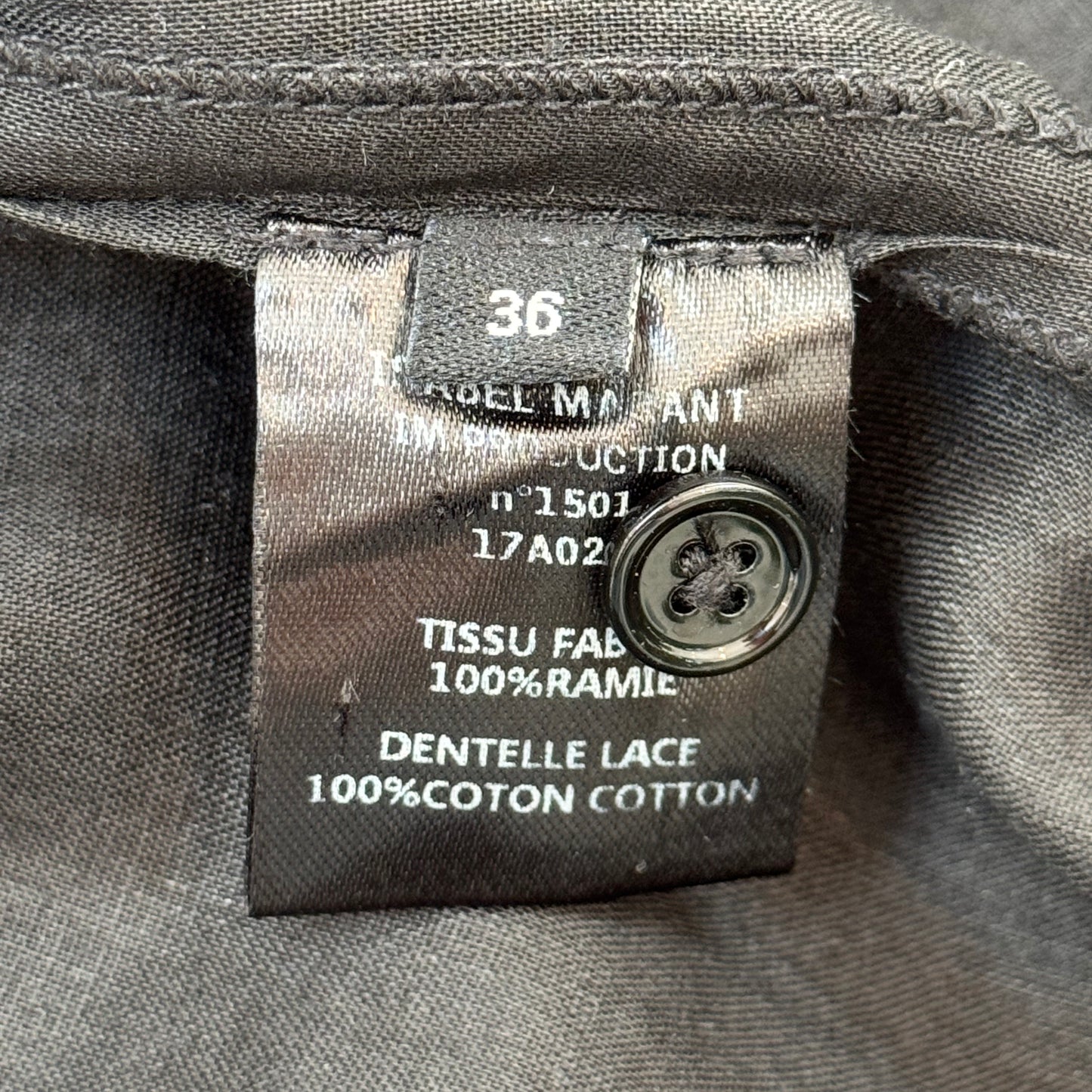 Isabel Marant "Nell" Ramie and Lace Blouse in Black, size 36