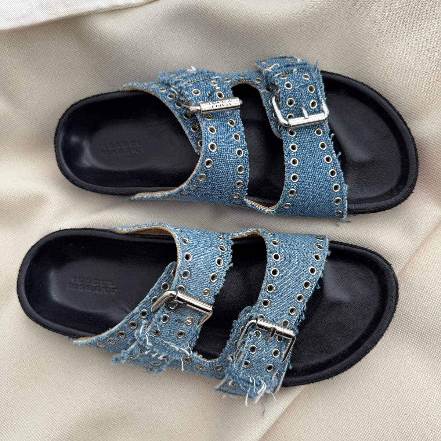 Isabel Marant "Lennyo" Studded Denim Sandals in Blue, size 37