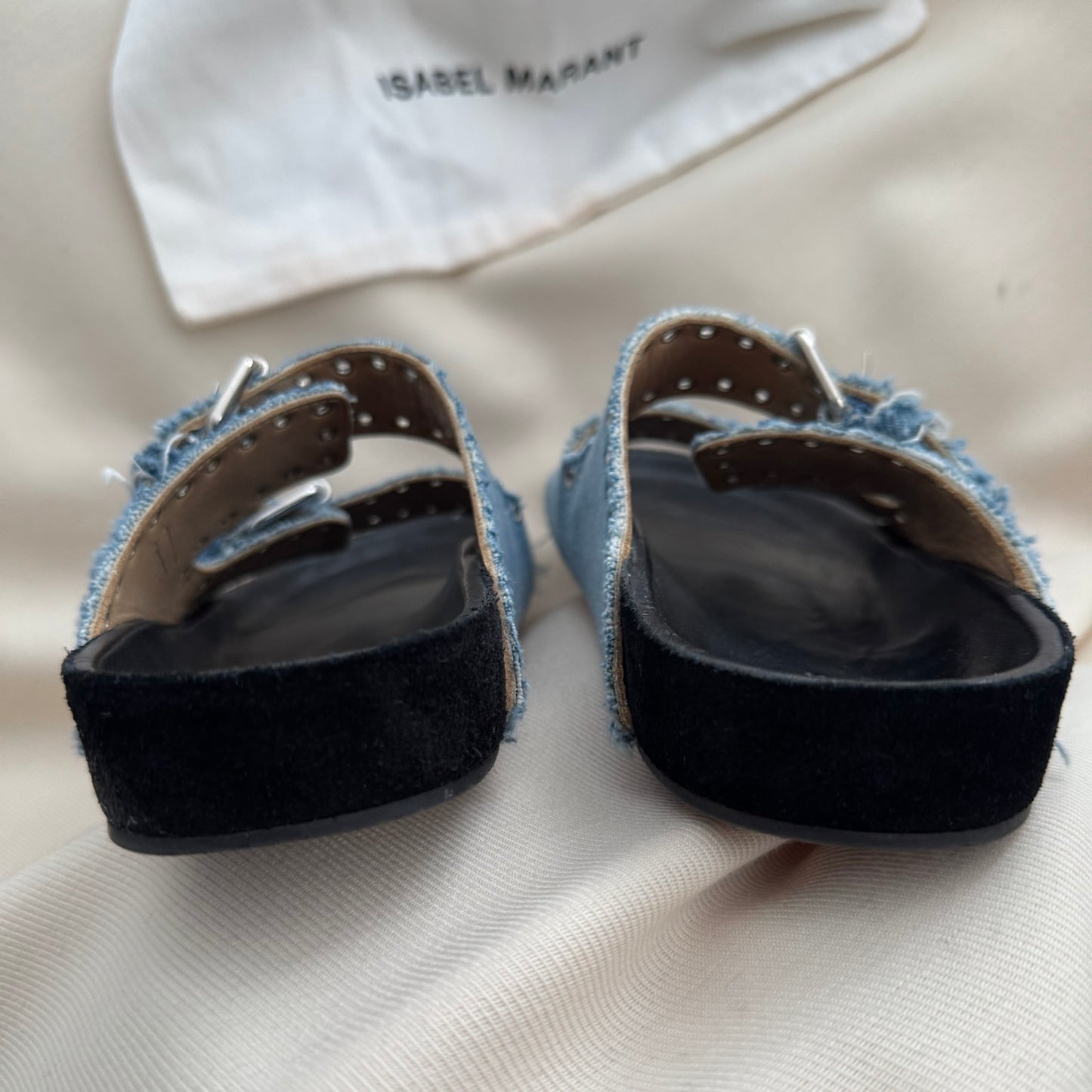 Isabel Marant "Lennyo" Studded Denim Sandals in Blue, size 37