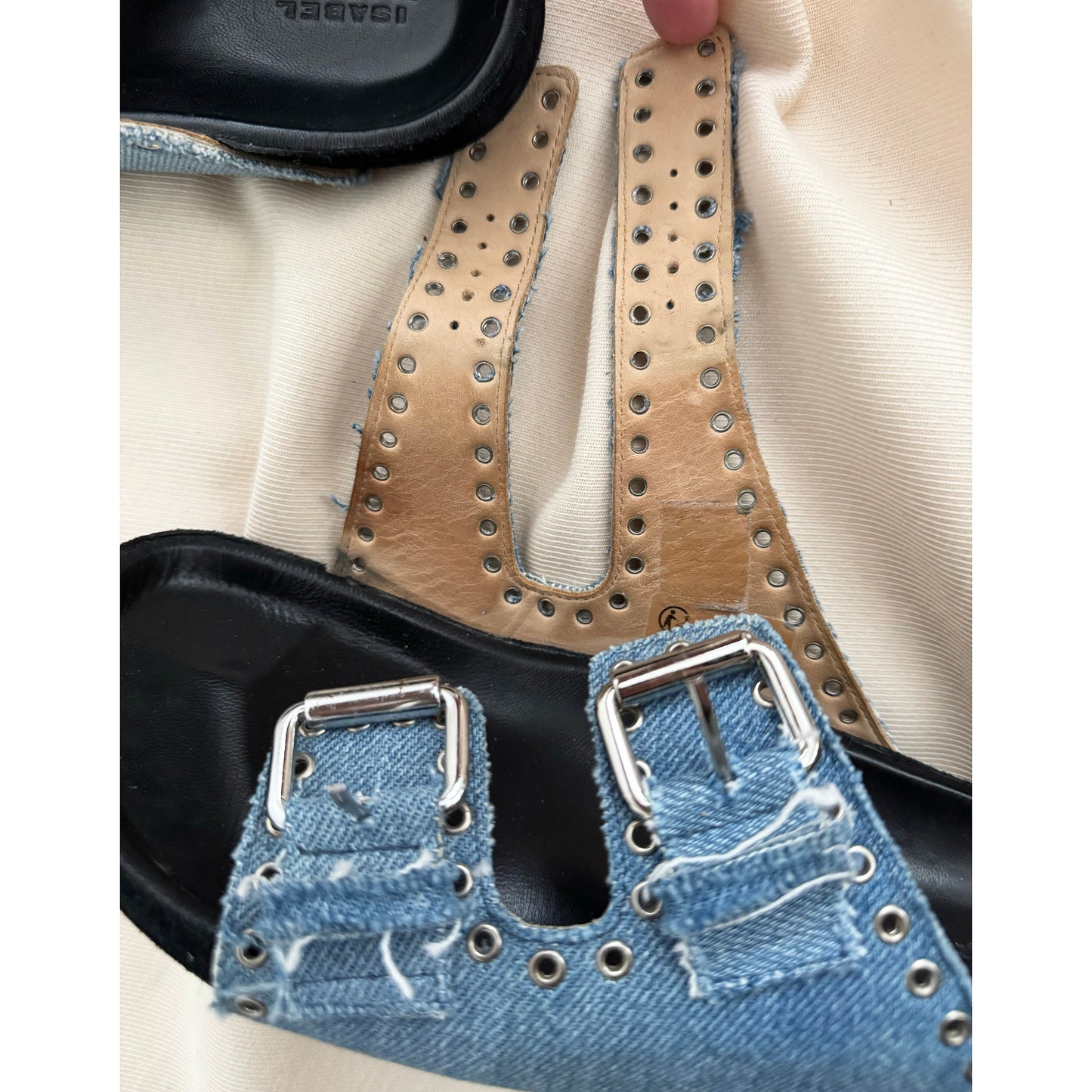 Isabel Marant "Lennyo" Studded Denim Sandals in Blue, size 37