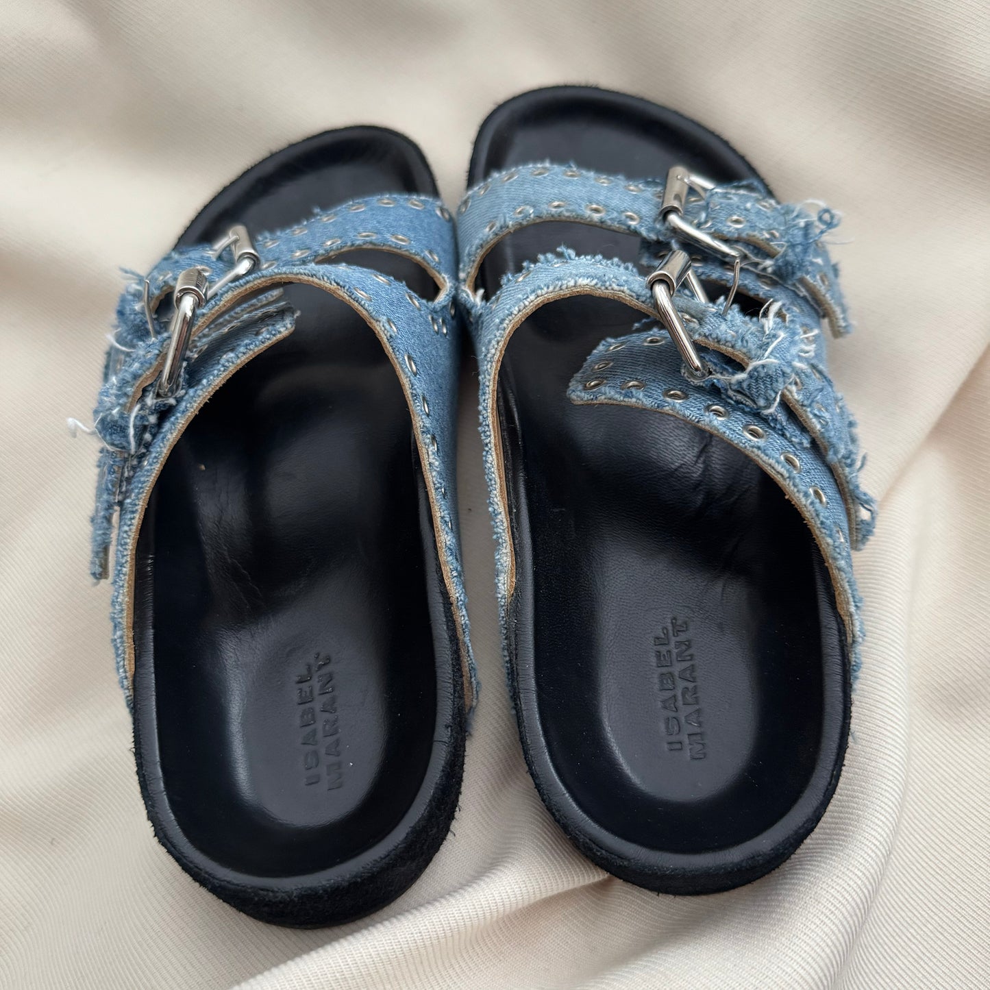 Isabel Marant "Lennyo" Studded Denim Sandals in Blue, size 37