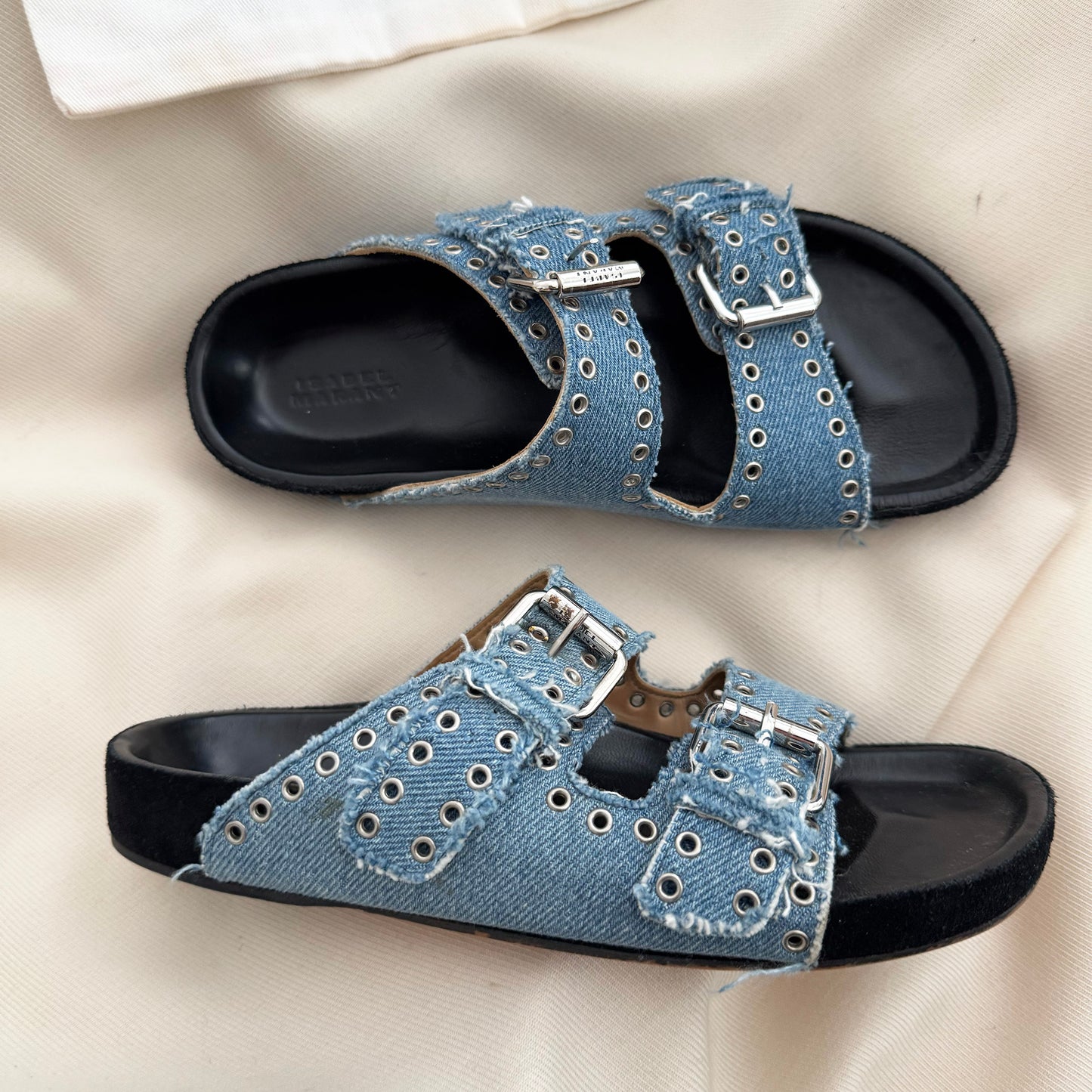 Isabel Marant "Lennyo" Studded Denim Sandals in Blue, size 37