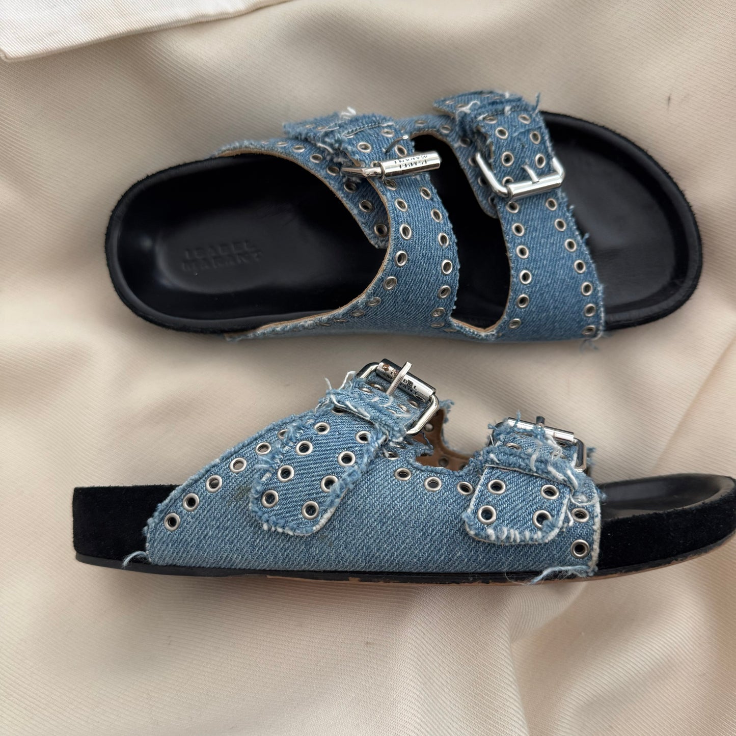 Isabel Marant "Lennyo" Studded Denim Sandals in Blue, size 37