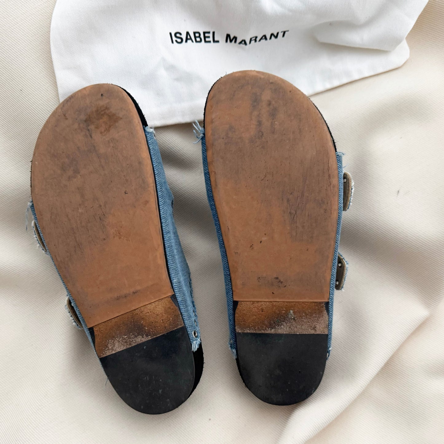 Isabel Marant "Lennyo" Studded Denim Sandals in Blue, size 37