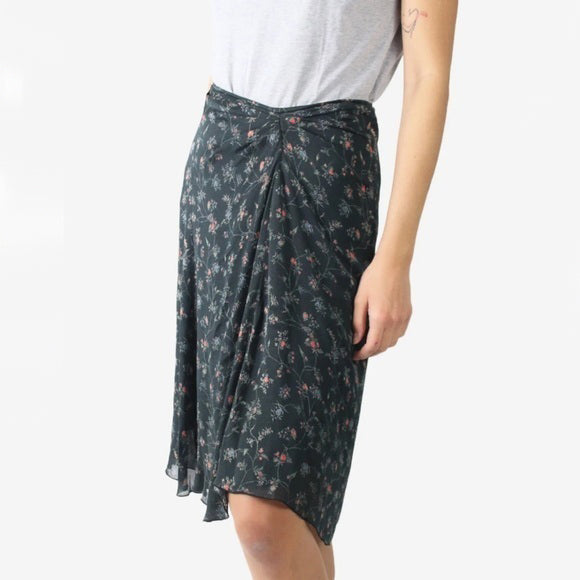 Isabel Marant Dark Floral Print Silk Skirt, Size 38