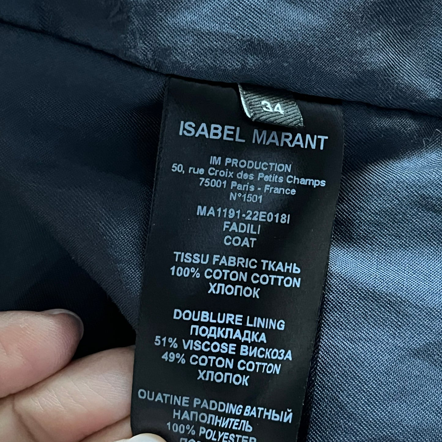 Isabel Marant "Fadili" Jacket in Navy, size 34 (fits XS/S)