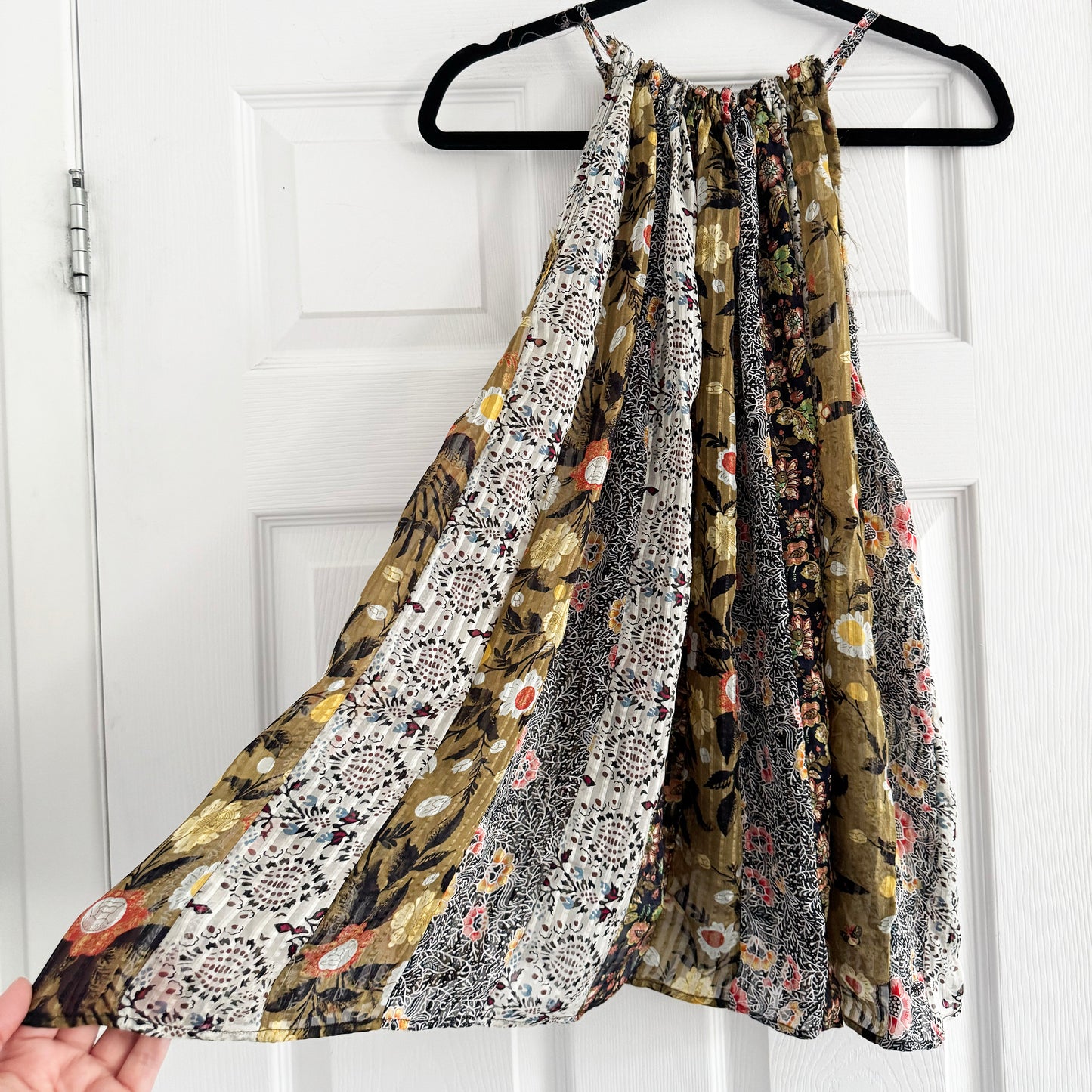 Isabel Marant Printed Silk Patchwork Top in Green/Black/White, size 40 (M/L)