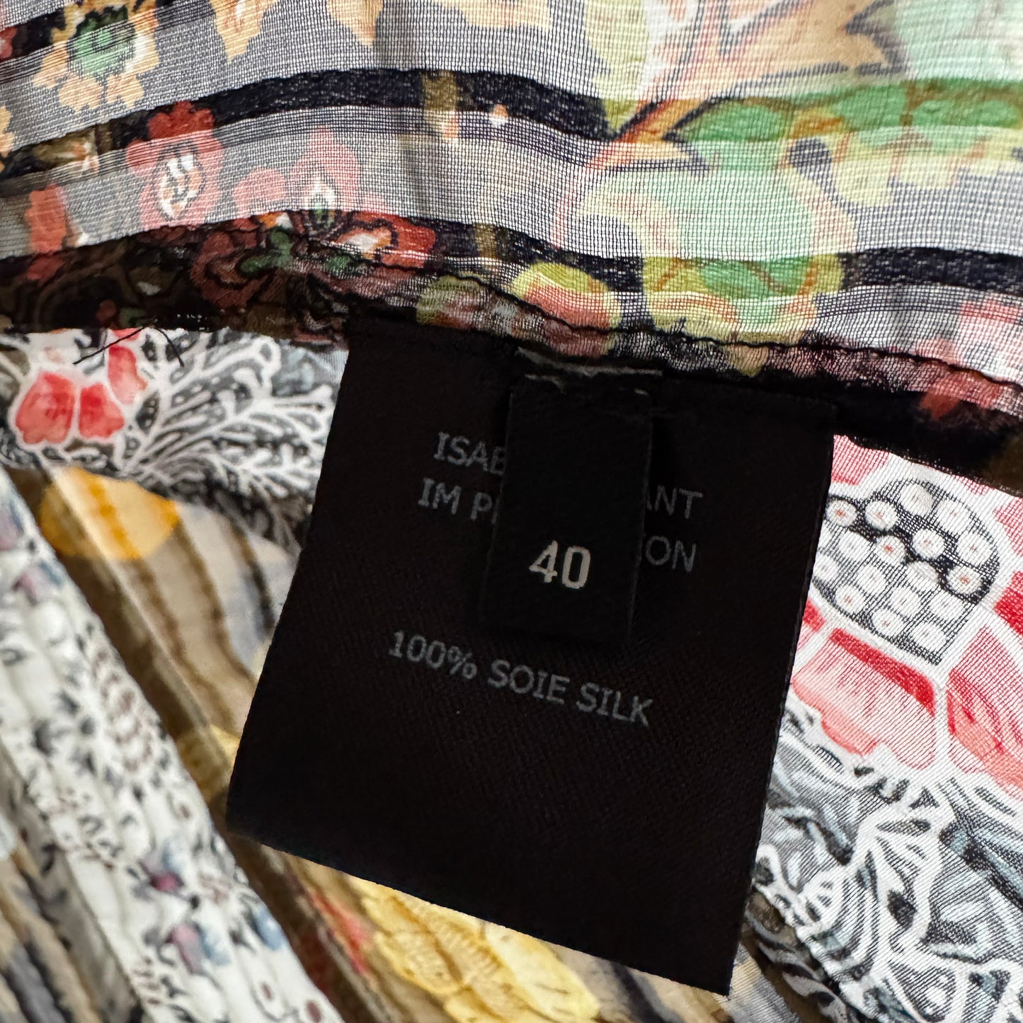 Isabel Marant Printed Silk Patchwork Top in Green/Black/White, size 40 (M/L)